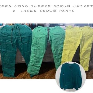Teal Woman Scrub Jacket (Button Up) + 3 Green Scrub Pants